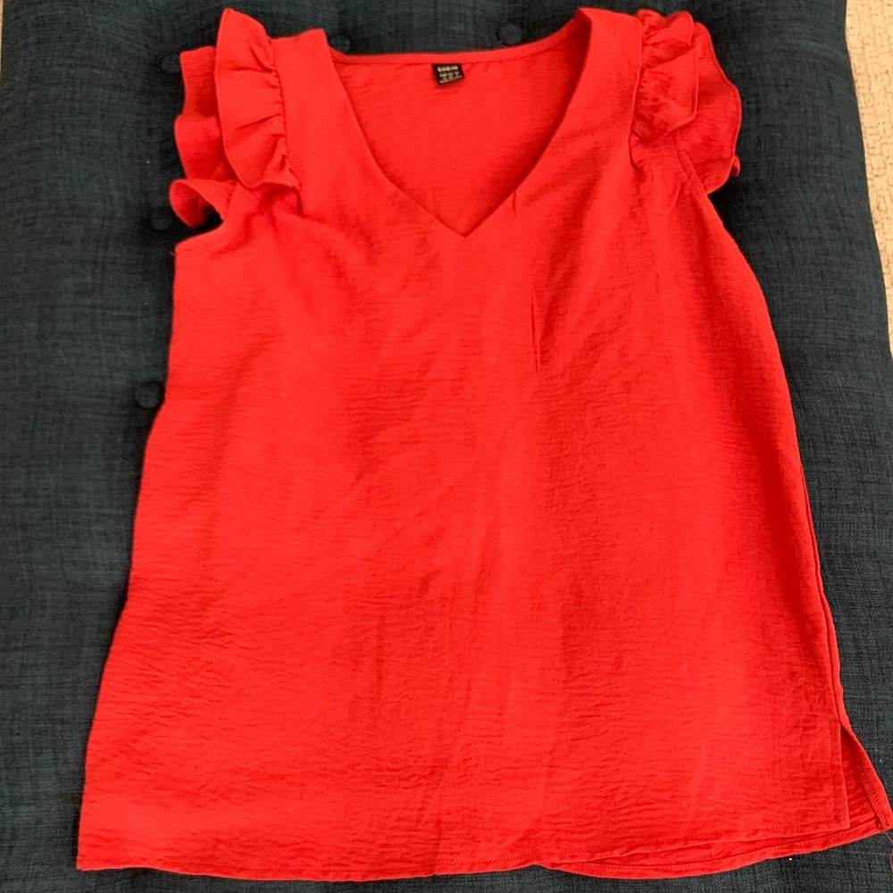 SHEIN Size Small Red Burnt Orange silk flowy v-neck top